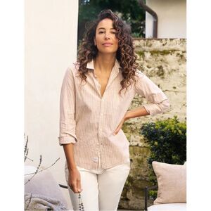 FRANK & EILEEN Barry Tailored Shirt in Sand Stripe Size Large